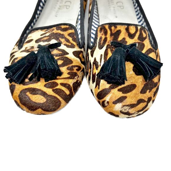 Charles Philip Shanghai Leopard Calf Hair Tassel Smoking Loafer Slip-On Flats 7 - Picture 9 of 12